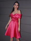 A-Line/Princess Satin Off-the-Shoulder Ruched Sleeveless Short/Mini Homecoming Dresses TPP0004798