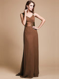 Sheath/Column V-neck Sleeveless Ruffles Long Chiffon Bridesmaid Dresses TPP0005526