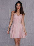 A-Line/Princess Ruched V-neck Sleeveless Short/Mini Homecoming Dresses TPP0004801