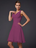 A-Line/Princess V-neck Sleeveless Pleats Short Chiffon Bridesmaid Dresses TPP0005099