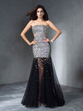 Sheath/Column Strapless Sequin Sleeveless Long Satin Dresses TPP0002738