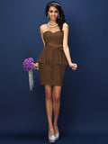 Sheath/Column Sweetheart Lace Sleeveless Short Satin Bridesmaid Dresses TPP0005531