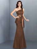 Trumpet/Mermaid One-Shoulder Lace Sleeveless Long Lace Bridesmaid Dresses TPP0005307