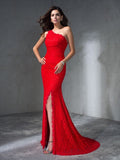 Trumpet/Mermaid One-Shoulder Sleeveless Long Lace Dresses TPP0002833