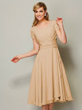 Sheath/Column Bateau Short Sleeves Ruffles Short Chiffon Bridesmaid Dresses TPP0005029