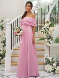 A-Line/Princess Chiffon Ruffles Off-the-Shoulder Sleeveless Floor-Length Bridesmaid Dresses TPP0004914