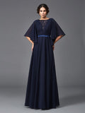 A-Line/Princess Scoop Beading 1/2 Sleeves Long Chiffon Mother of the Bride Dresses TPP0007348