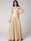 A-Line/Princess Strapless Sleeveless Pleats Long Elastic Woven Satin Bridesmaid Dresses TPP0005835