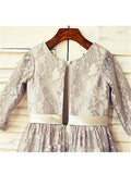 A-line/Princess Scoop 3/4 Sleeves Tea-Length Lace Flower Girl Dresses TPP0007888