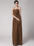 Sheath/Column Halter Sleeveless Hand-Made Flower Long Chiffon Bridesmaid Dresses TPP0005817