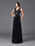 A-Line/Princess V-neck Lace Sleeveless Long Chiffon Mother of the Bride Dresses TPP0007265