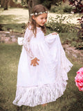 A-Line/Princess Long Sleeves Jewel Bowknot Lace Floor-Length Flower Girl Dresses TPP0007631