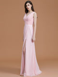 A-Line/Princess V-neck Sleeveless Floor-Length Ruched Chiffon Bridesmaid Dresses TPP0005284