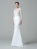 Trumpet/Mermaid Jewel Lace Long Sleeves Long Satin Wedding Dresses TPP0006249