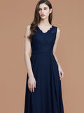 A-Line/Princess V-neck Sleeveless Floor-Length Lace Chiffon Bridesmaid Dresses TPP0005542