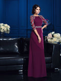 A-Line/Princess Scoop Beading 3/4 Sleeves Long Chiffon Mother of the Bride Dresses TPP0007189