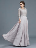 A-Line/Princess Scoop 3/4 Sleeves Lace Chiffon Floor-Length Mother of the Bride Dresses TPP0007177