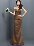 Trumpet/Mermaid Strapless Pleats Sleeveless Long Satin Bridesmaid Dresses TPP0005027