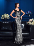 Sheath/Column V-neck Lace Sleeveless Long Satin Mother of the Bride Dresses TPP0007343