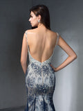 Trumpet/Mermaid V-neck Beading Sleeveless Long Lace Dresses TPP0002678