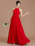 A-Line/Princess Halter Sleeveless Ruched Floor-Length Chiffon Bridesmaid Dresses TPP0005272