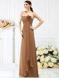 A-Line/Princess Strapless Hand-Made Flower Sleeveless Long Chiffon Bridesmaid Dresses TPP0005590