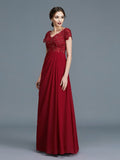 A-Line/Princess V-neck Short Sleeves Ruffles Chiffon Floor-Length Mother of the Bride Dresses TPP0007213