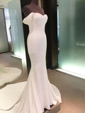 Sheath/Column Off-the-Shoulder Short Sleeves Court Train Spandex Wedding Dresses TPP0006180