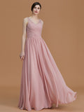 A-Line/Princess V-neck Sleeveless Floor-Length Beading Chiffon Bridesmaid Dresses TPP0005456