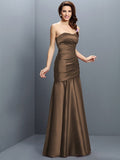 A-Line/Princess Strapless Ruched Sleeveless Long Satin Bridesmaid Dresses TPP0005407