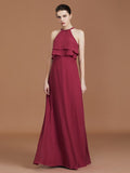 A-Line/Princess Scoop Sleeveless Floor-Length Ruffles Chiffon Bridesmaid Dress Ruffles TPP0005632