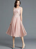 A-Line/Princess Sleeveless Scoop Tea-Length Chiffon Mother of the Bride Dresses TPP0007160