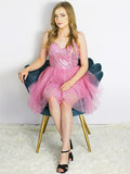 A-Line/Princess Sleeveless Tulle Sequin Spaghetti Straps Short/Mini Homecoming Dresses TPP0004827