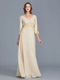 A-Line/Princess V-neck Ruffles Chiffon Floor-Length Mother of the Bride Dresses TPP0007385