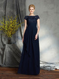 A-Line/Princess Bateau Applique Short Sleeves Long Chiffon Mother of the Bride Dresses TPP0007264