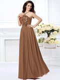 A-Line/Princess Strapless Hand-Made Flower Sleeveless Long Chiffon Bridesmaid Dresses TPP0005618