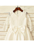 A-line/Princess Jewel Long Sleeves Lace Tea-Length Satin Flower Girl Dresses TPP0007791