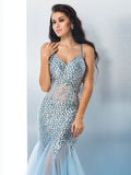 Trumpet/Mermaid Spaghetti Straps Sequin Sleeveless Long Tulle Dresses TPP0002358