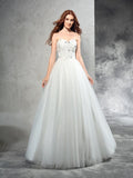 A-Line/Princess Sweetheart Beading Sleeveless Long Net Wedding Dresses TPP0006846