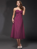 Sheath/Column Sweetheart Ruffles Sleeveless Tea Length Chiffon Bridesmaid Dresses TPP0005620