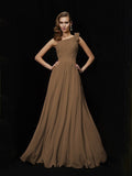 A-Line/Princess One-Shoulder Sleeveless Hand-Made Flower Long Chiffon Bridesmaid Dresses TPP0005084