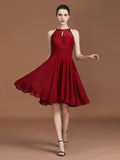 A-Line/Princess halter Sleeveless Knee-Length Chiffon Lace Bridesmaid Dress TPP0005509