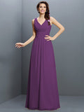 A-Line/Princess V-neck Pleats Sleeveless Long Chiffon Bridesmaid Dresses TPP0005331