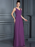 A-Line/Princess Spaghetti Straps Sleeveless Long Chiffon Bridesmaid Dresses TPP0005714