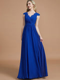 A-Line/Princess V-neck Sleeveless Ruched Floor-Length Chiffon Bridesmaid Dresses TPP0005567