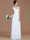 A-Line/Princess One-Shoulder Sleeveless Ruched Floor-Length Chiffon Bridesmaid Dresses TPP0005033