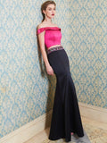 Trumpet/Mermaid Off-the-Shoulder Sleeveless Floor-Length Beading Satin Two Piece Dresses TPP0004139