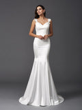 Trumpet/Mermaid Straps Beading Sleeveless Long Satin Wedding Dresses TPP0006216