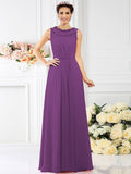 A-Line/Princess Bateau Beading Sleeveless Long Chiffon Bridesmaid Dresses TPP0005545