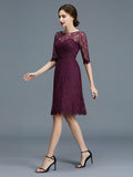 A-Line/Princess Bateau 1/2 Sleeves Knee-Length Lace Satin Bridesmaid Dresses